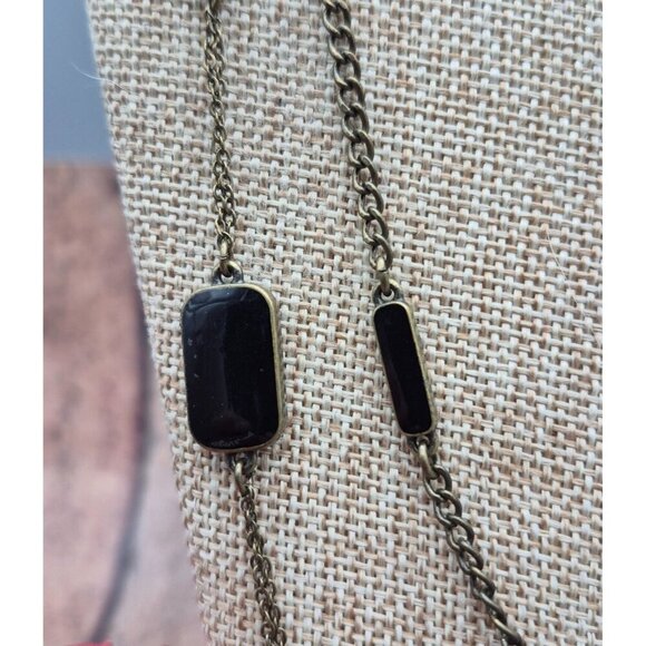 LOFT Black & Gray Double Chain Gun Metal, Enamel & Crystal Station Necklace 32" - Picture 7 of 11